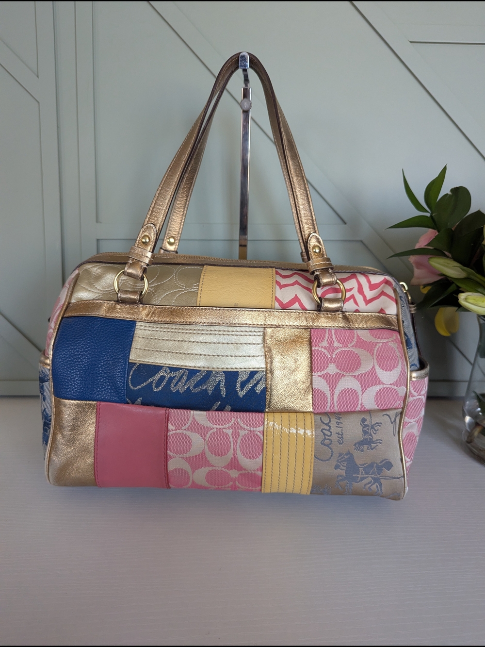 Vintage Y2K-era Coach Pink Gold Patchwork Satchel (Style Numbe - Picture 5 of 14